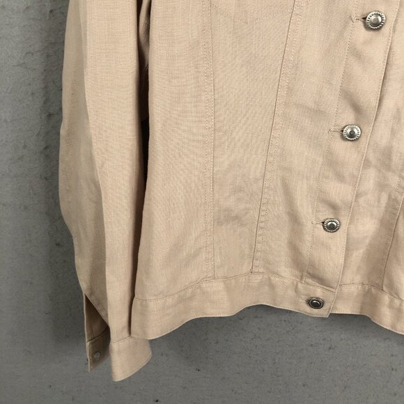 Bleu Jeans Jacket Womens Extra Large Tan 100% Linen Trucker Airy Beach Boho - Picture 11 of 16